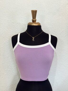 Classic Lavender Crop Tank with White Trim - Women Tops